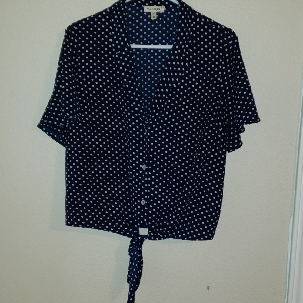 Navy Blue and white polka dot Blouse